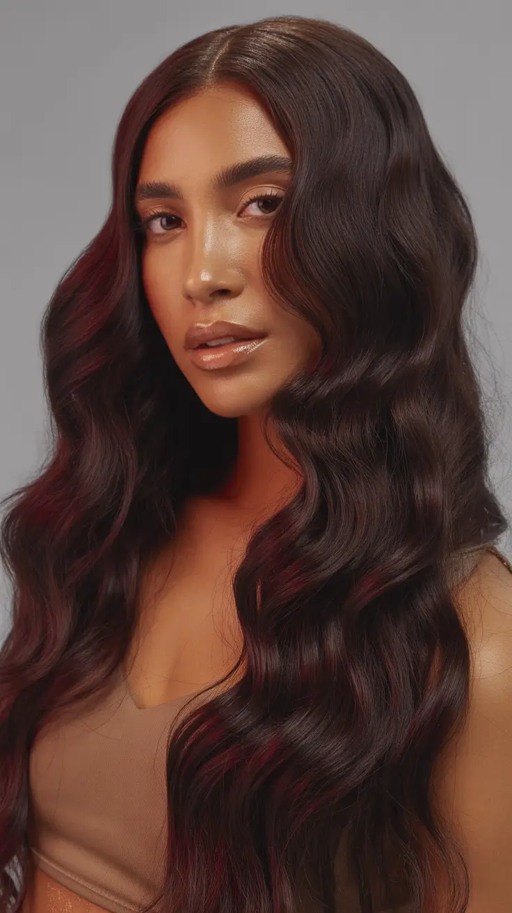 winter hair colors for dark skin Velvet Cherry Waves
