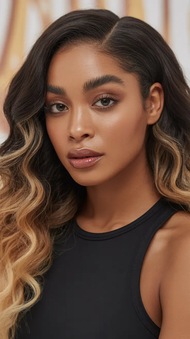 winter hair colors for dark skin Golden Melted Balayage