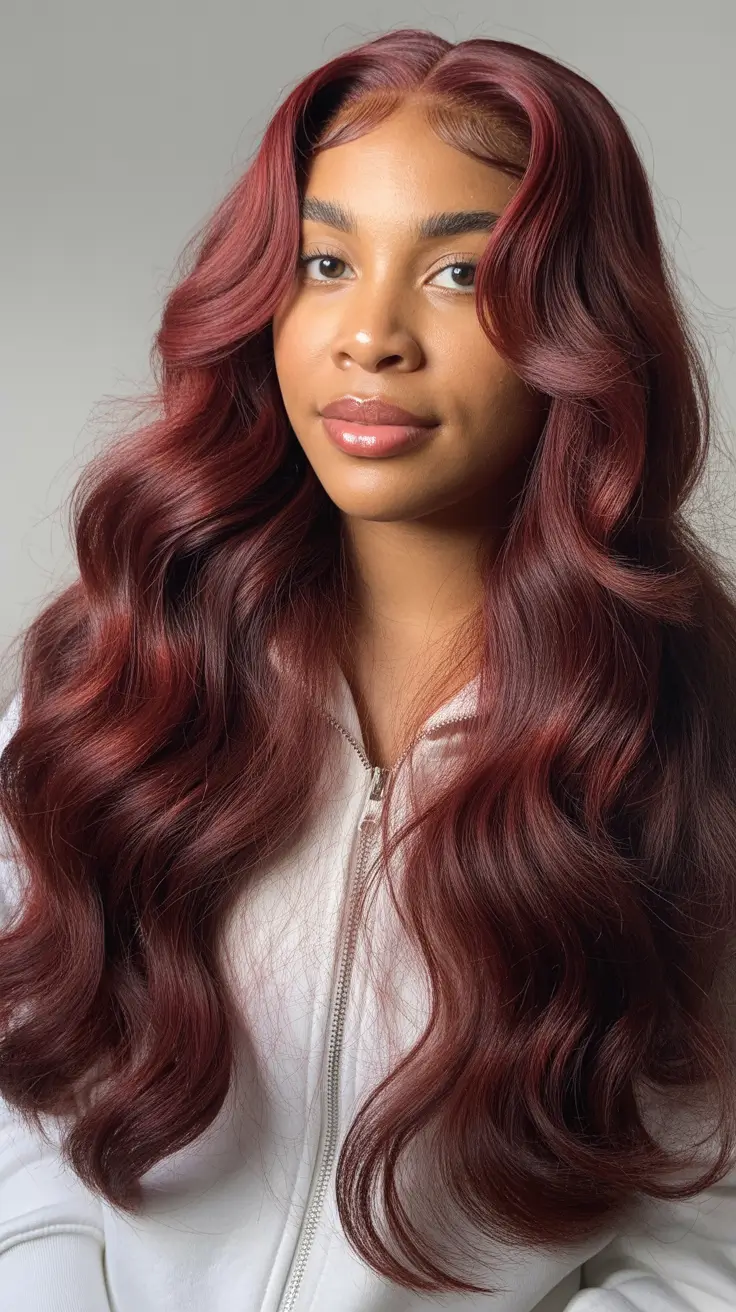 winter hair colors for dark skin Mulled Wine Elegance