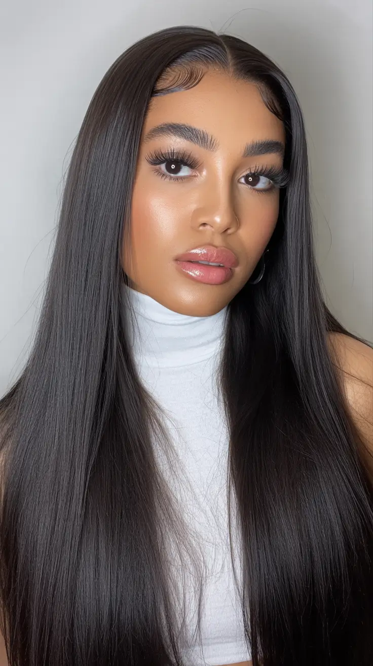 winter hair colors for dark skin Midnight Silk Straight