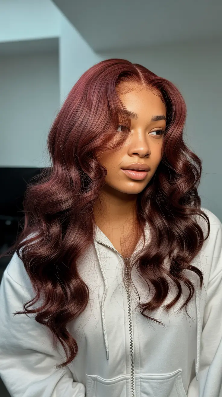 winter hairstyles for black women color burgundy curls