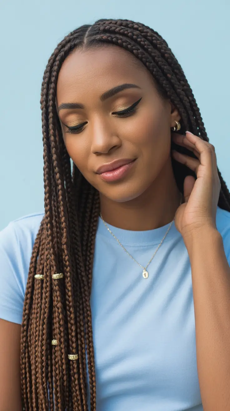 winter hairstyles for black women color knotless braids golden tone