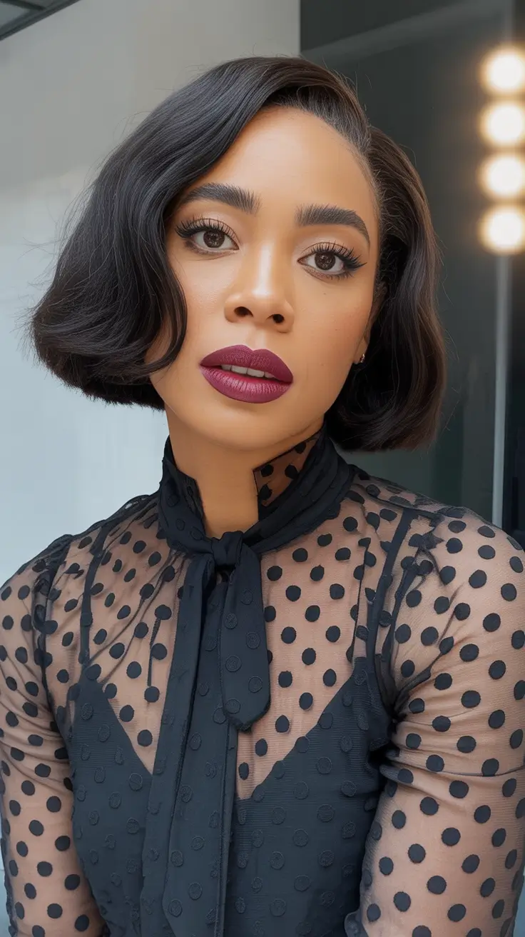 winter hairstyles for black women short retro glam waves
