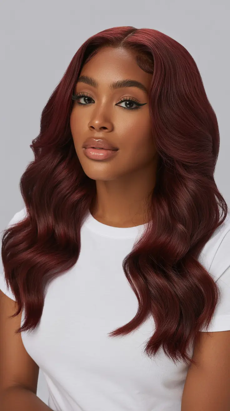 winter hairstyles for black women color burgundy waves