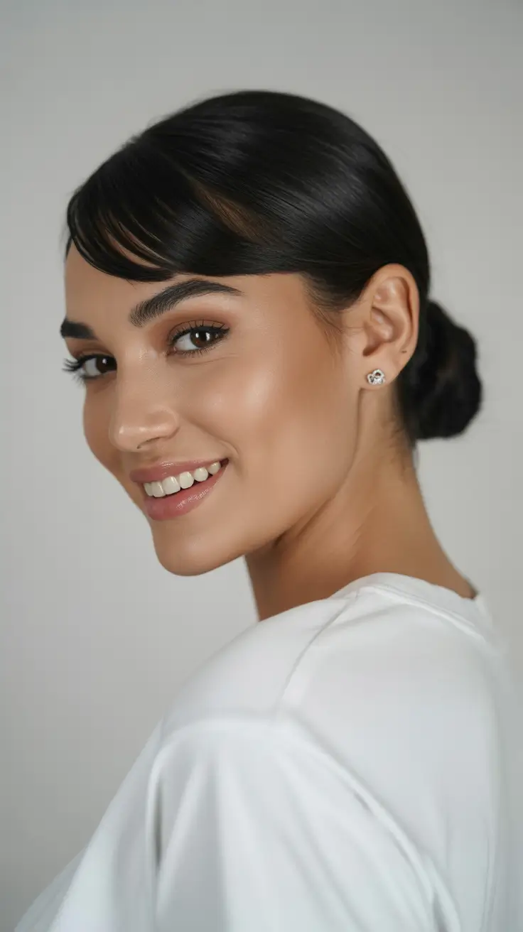 Winter 2025-2026 Hairstyles Ideas Low Bun Bangs