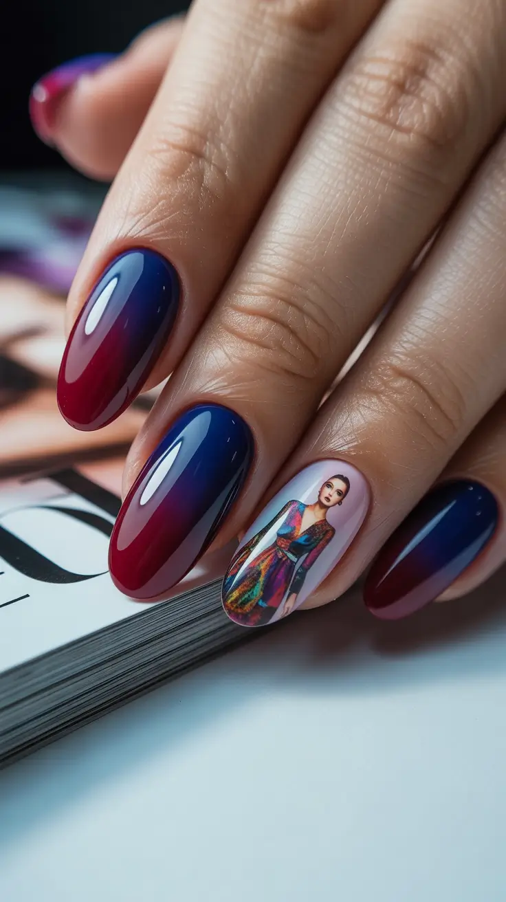 winter nails ideas blue and white Royal Ombre Fusion