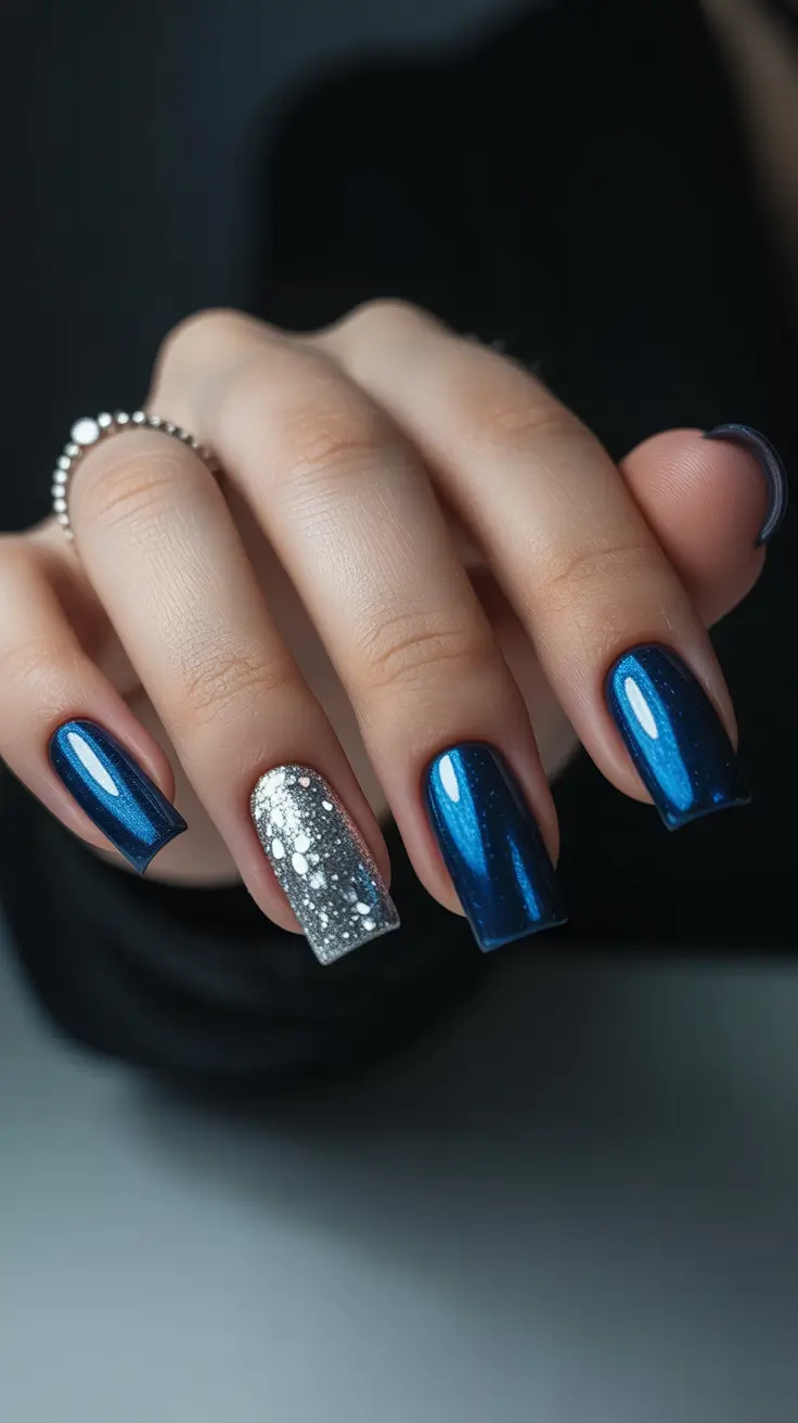 winter nails ideas blue and white Blue Frost Sparkle