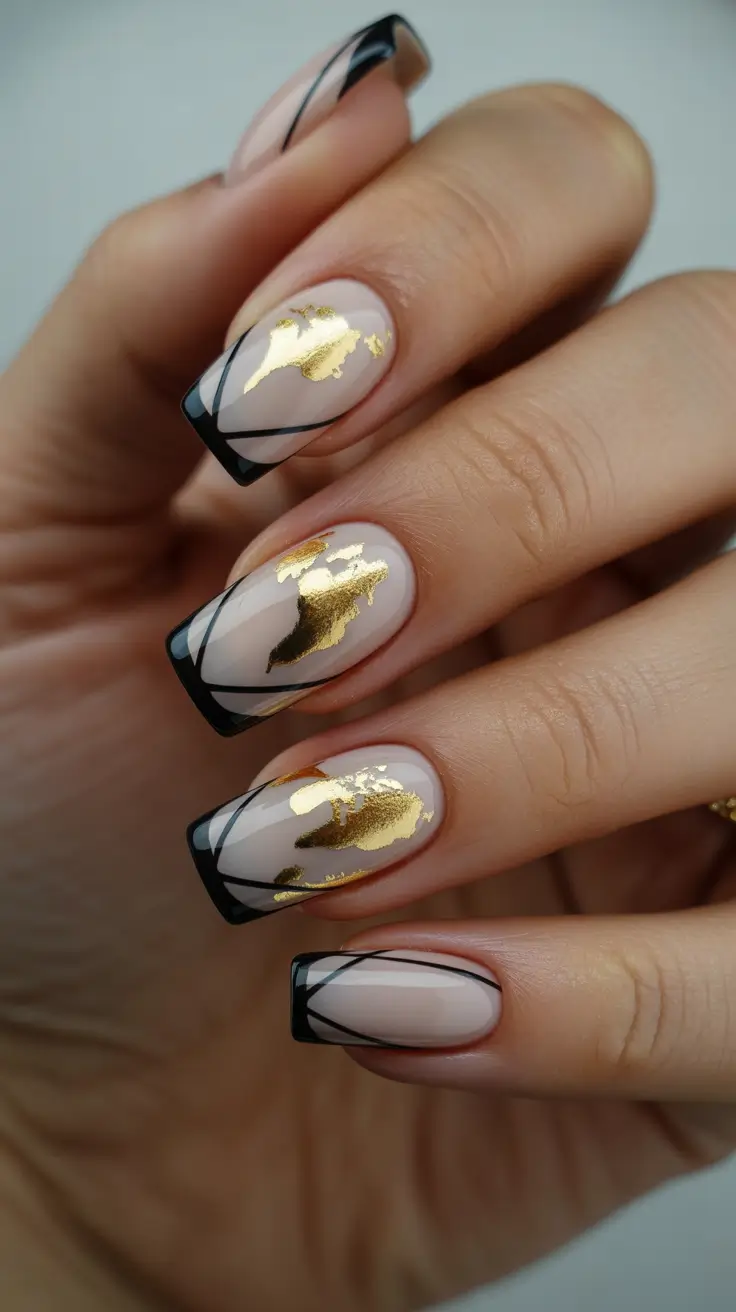 winter nails ideas classy Golden Noir Geometry
