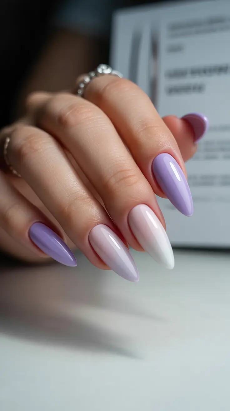 winter nails ideas almond Lavender Ice Fade