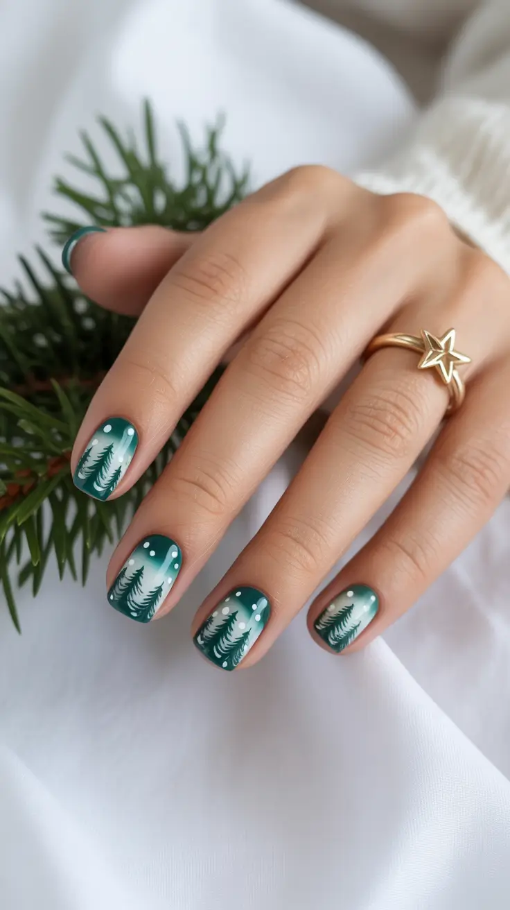 winter nails ideas green Evergreen Snowfall Magic
