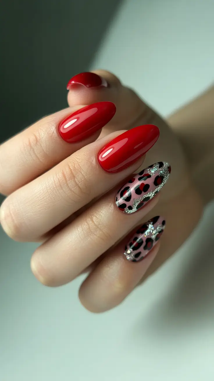 winter nails ideas red Leopard Luxe Accent