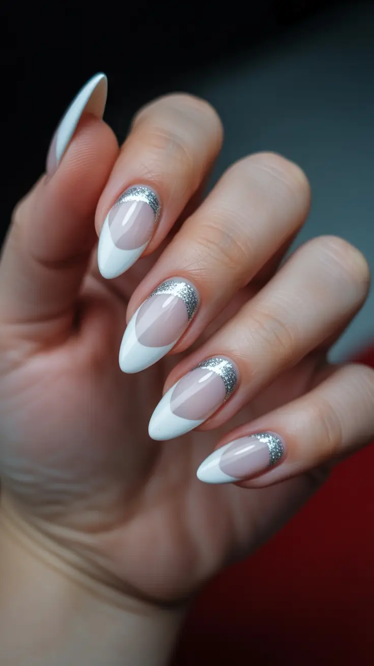 winter almond nails ideas white Silver-Tipped Harmony