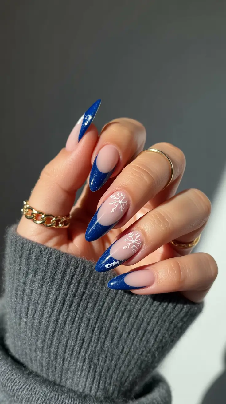 winter almond nails christmas Blue Snowfall Chic
