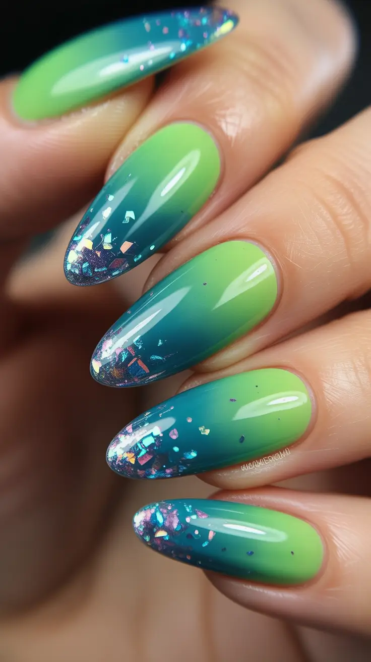 winter almond nails designs Aurora Emerald Gradient