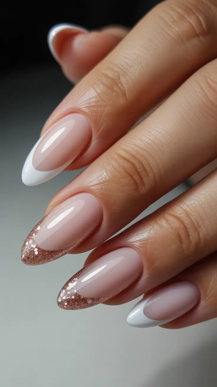 winter almond nails ideas white Champagne Whisper French