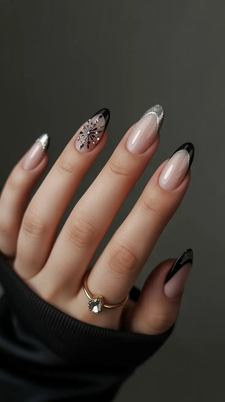 winter almond nails christmas Black Ice Glam