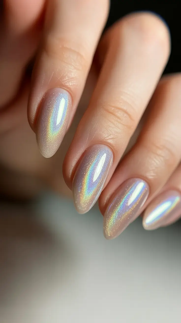 winter almond nails ideas white Snowlight Hologram
