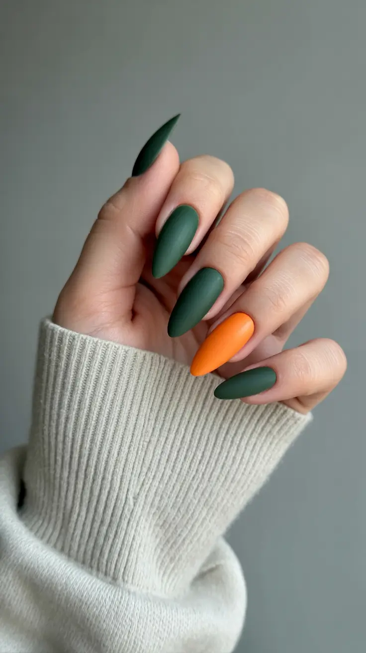 winter almond nails ideas 2025 Forest Ember Contrast