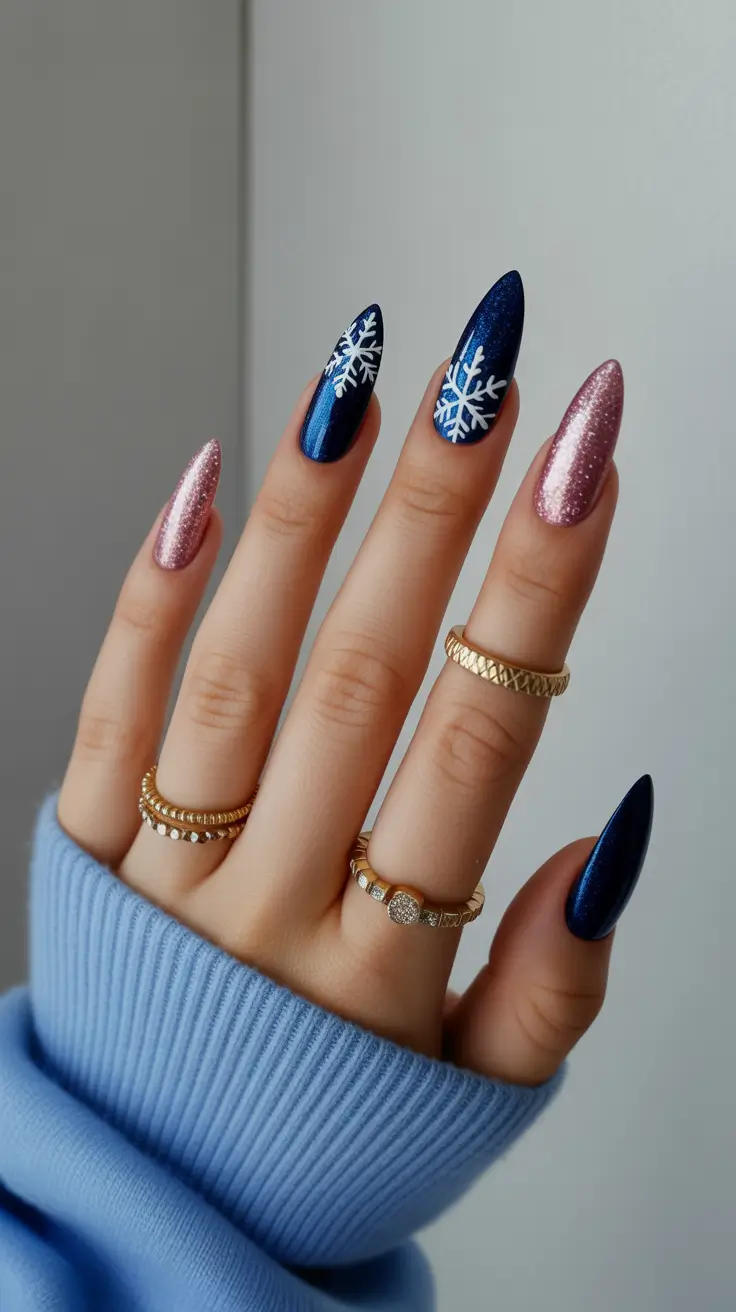 winter almond nails christmas Snowflake Symphony