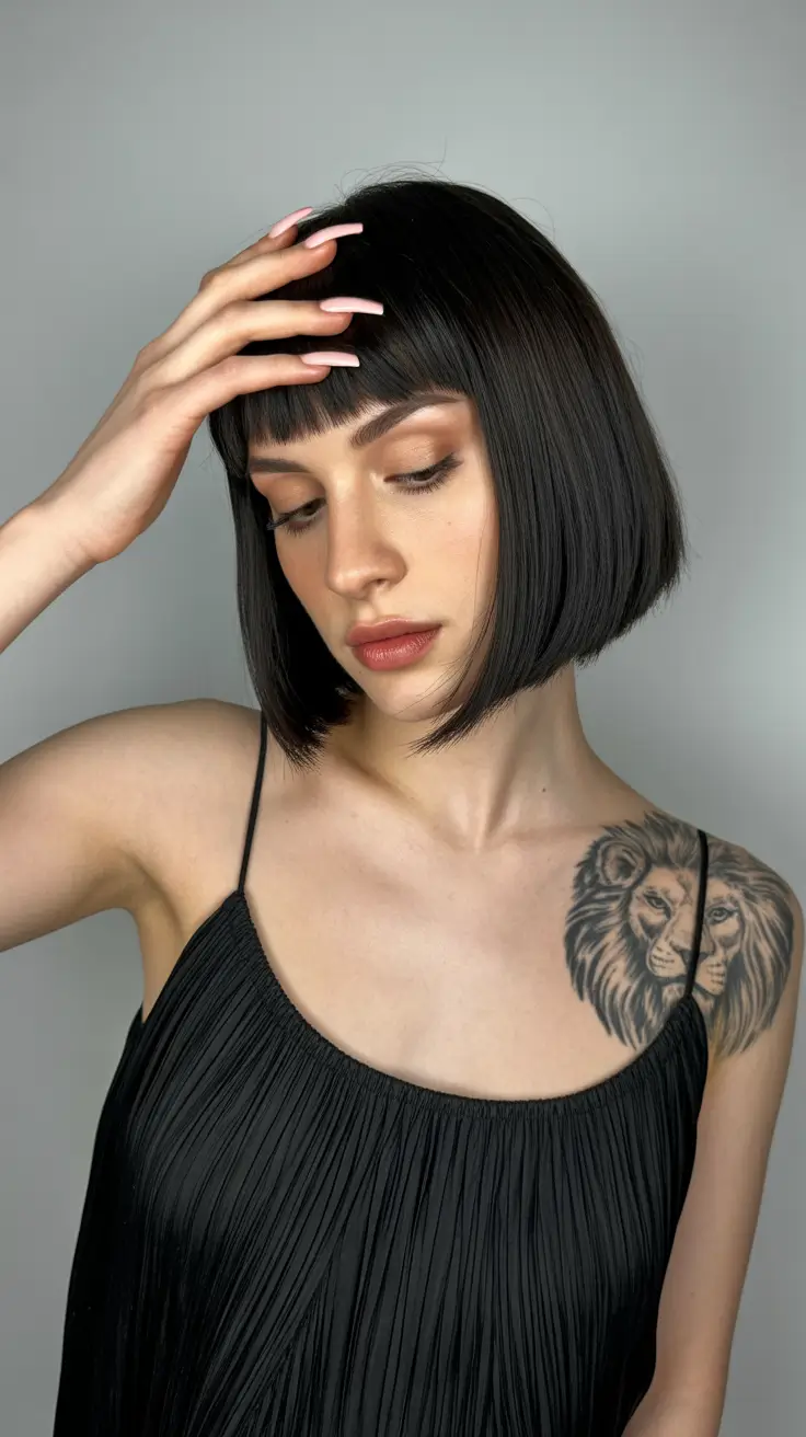 winter hair color short bob haircuts Jet Black French Bob