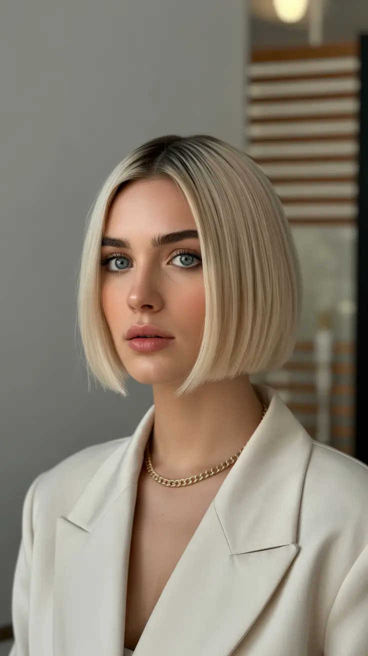 winter hair color short bob haircuts Platinum Sleek Bob