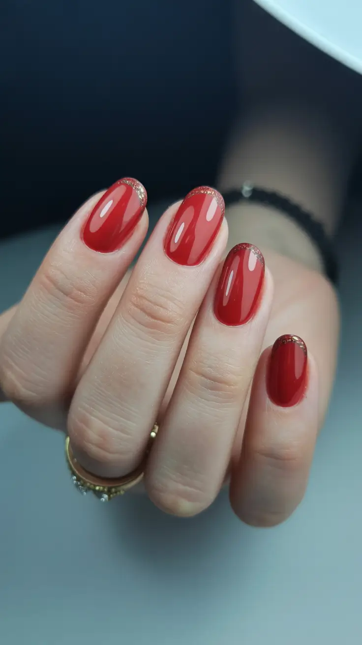 winter gel nails 2025 Golden Edge Red