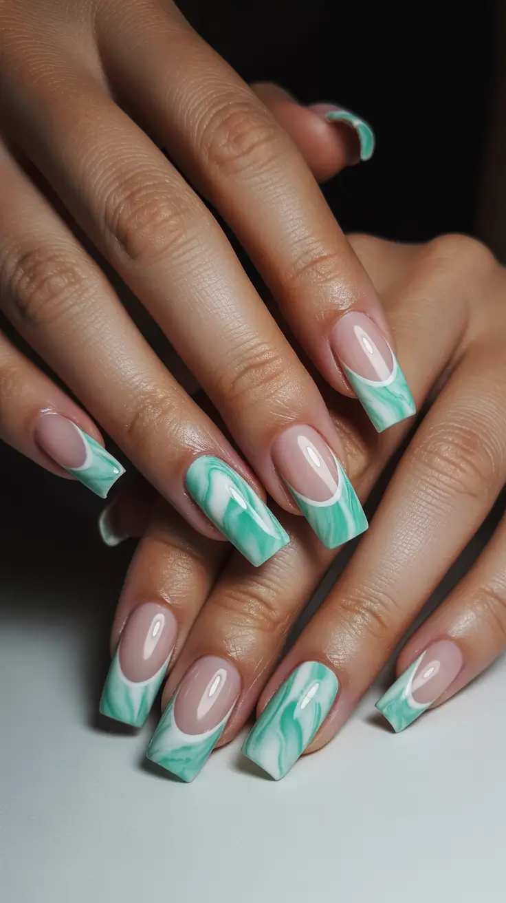 winter gel nails 2025 Mint Marble