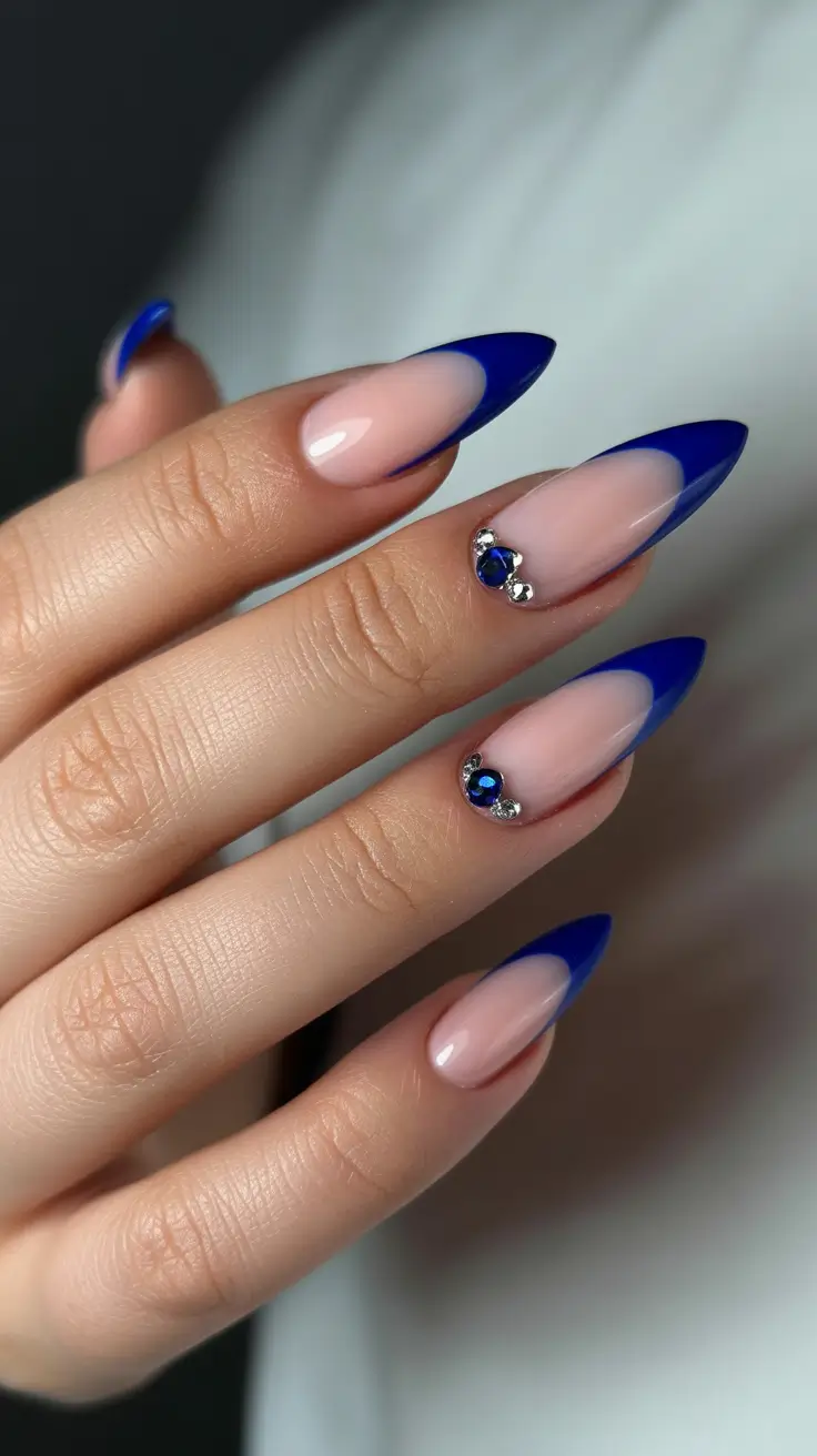 winter gel nails 2025 Royal Sapphire French