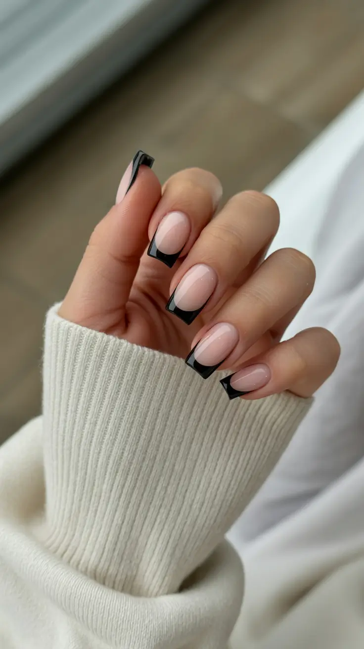 winter gel nails 2025 Chic Noir French