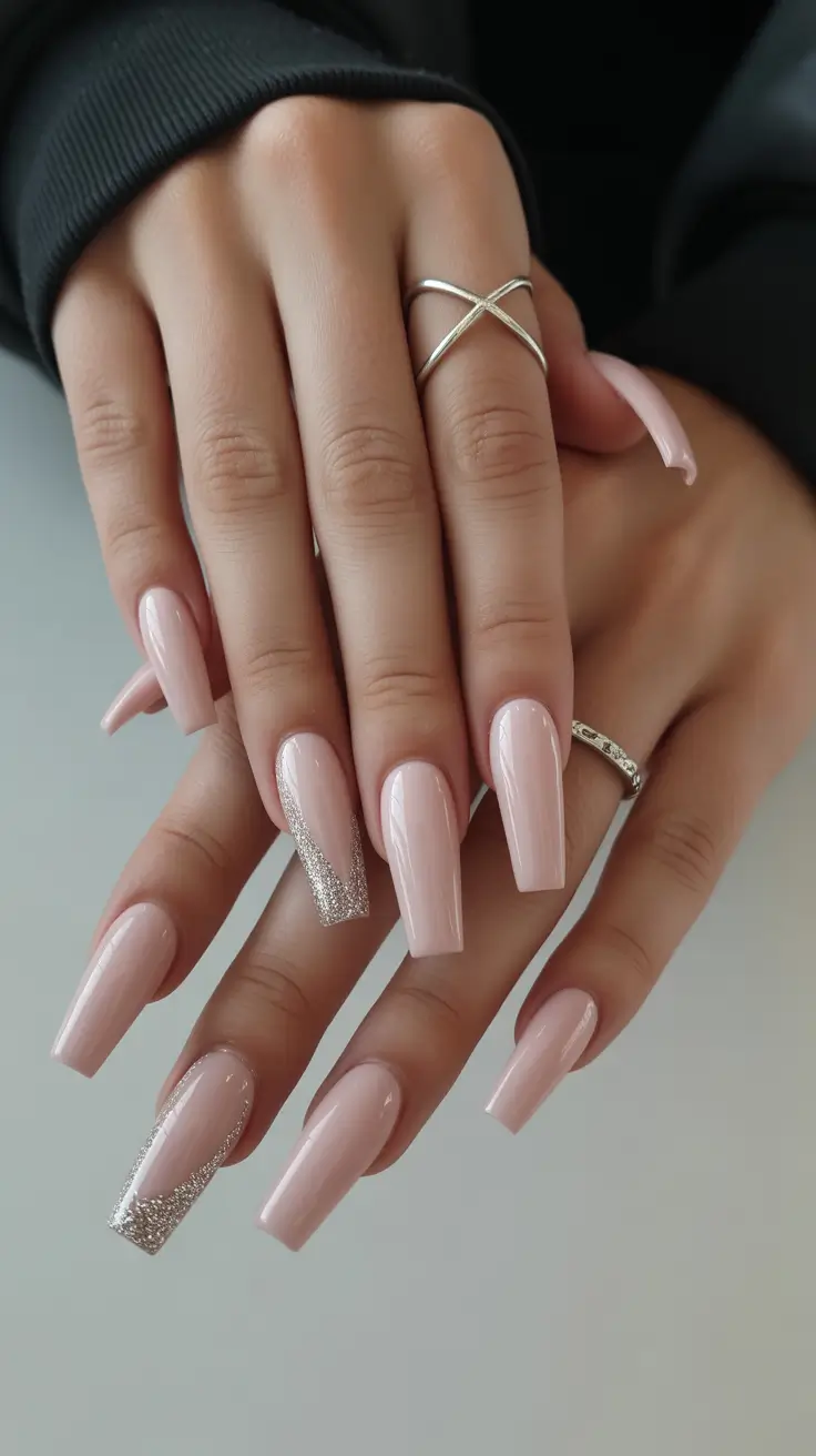 winter gel nails 2025 Elegant Beige Spark
