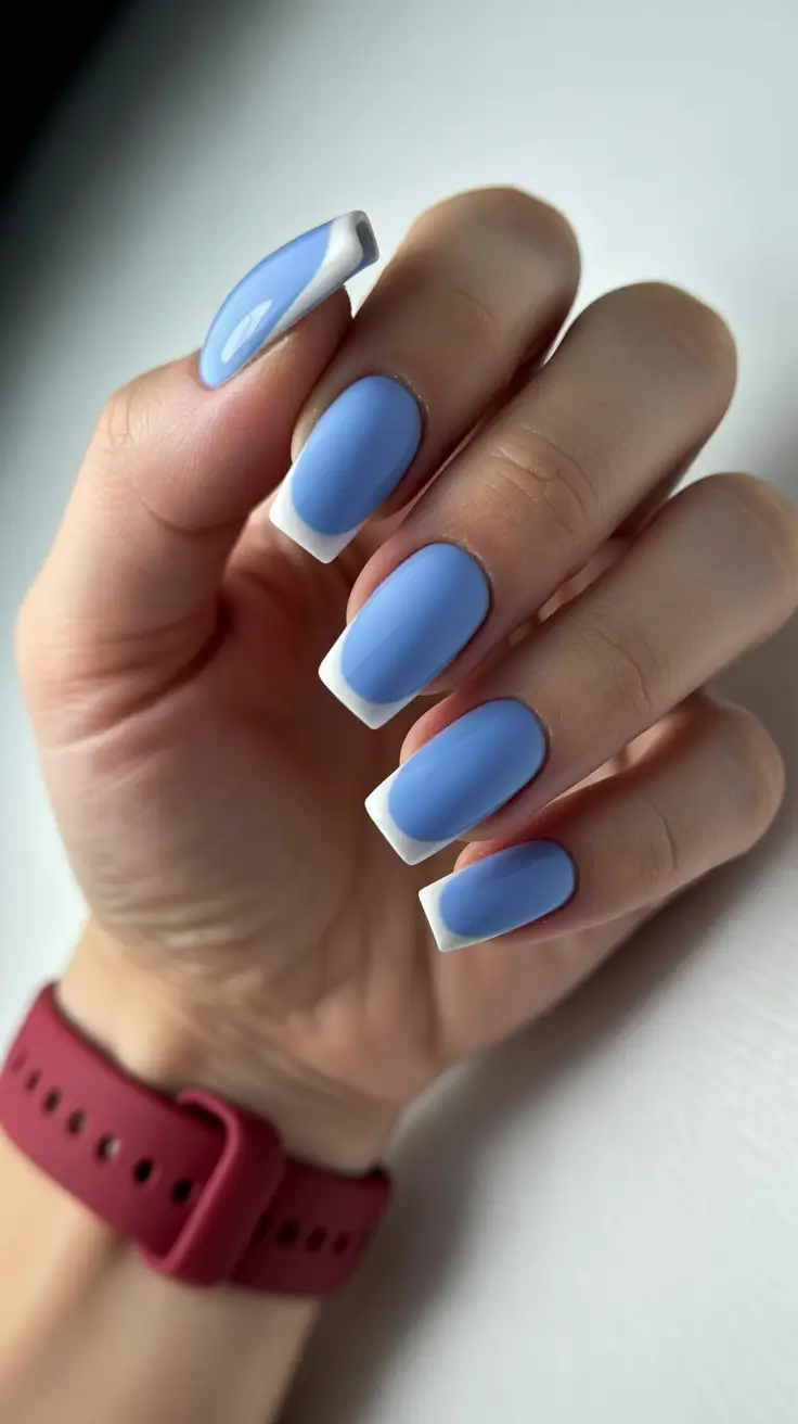 winter gel nails 2025 Frosty Blue French