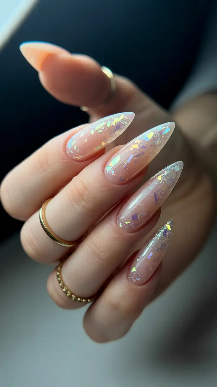 winter gel nails 2025 Iridescent Ice
