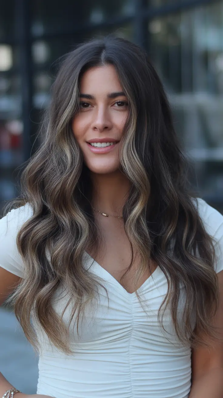 winter hair colors for brunettes Soft Ash Mocha Waves