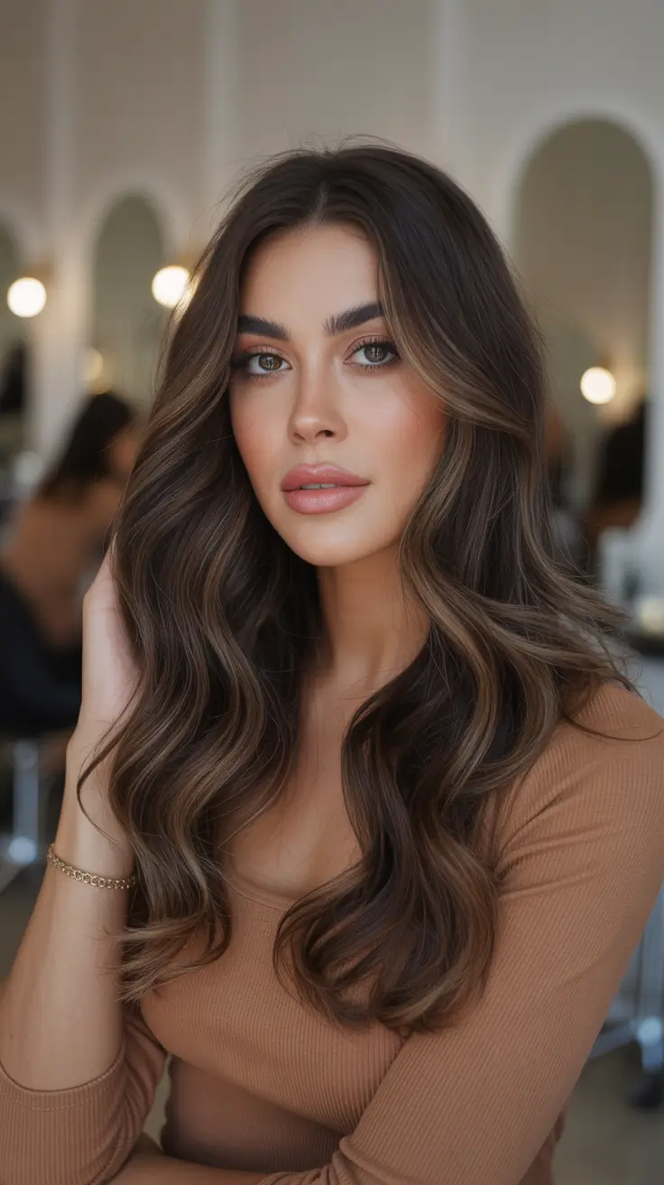 winter hair colors for brunettes Caramel Drizzle Balayage