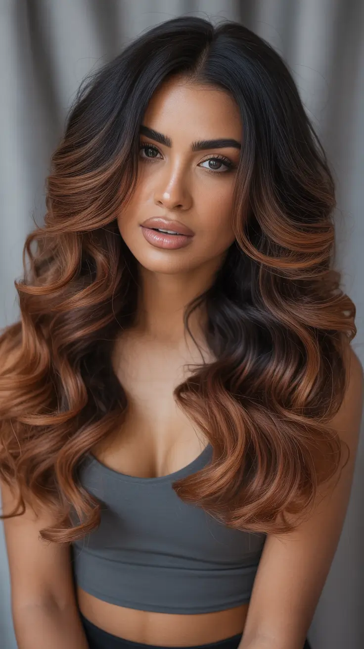 winter hair colors for brunettes Cinnamon Melt Waves