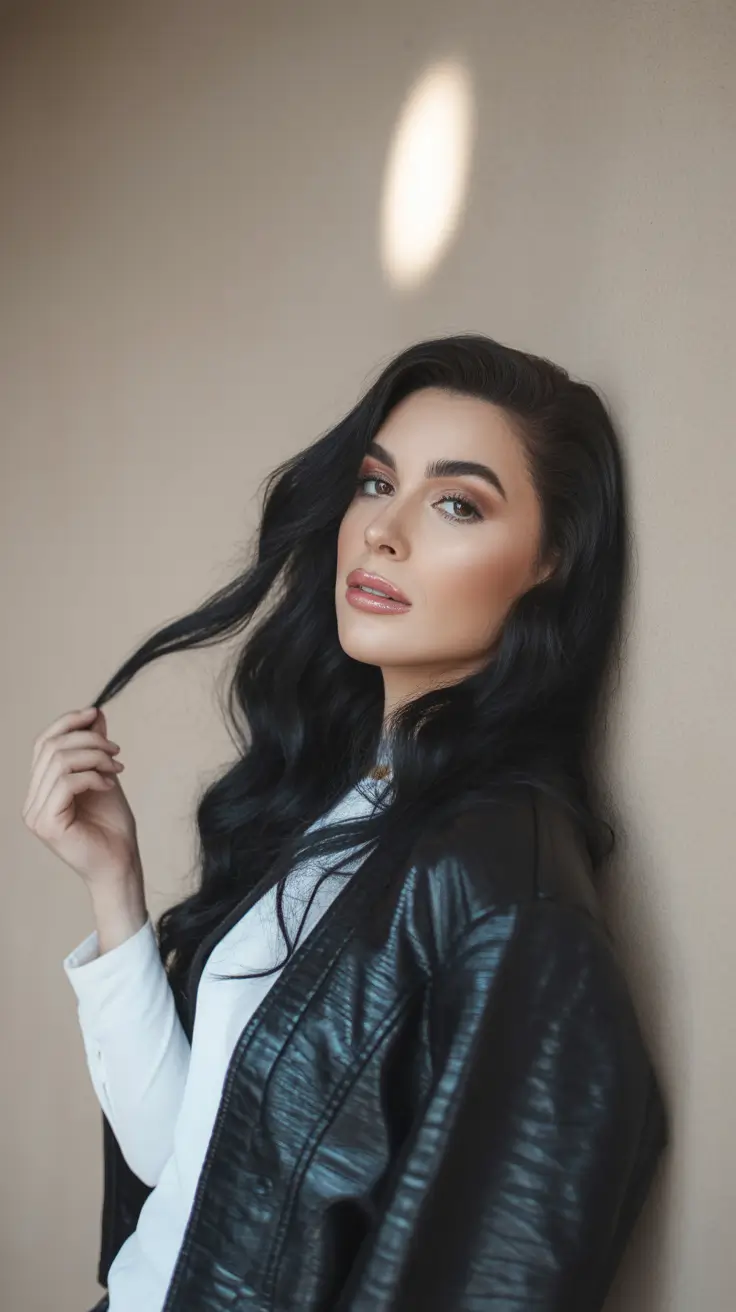 winter hair colors for brunettes Raven Noir Shine