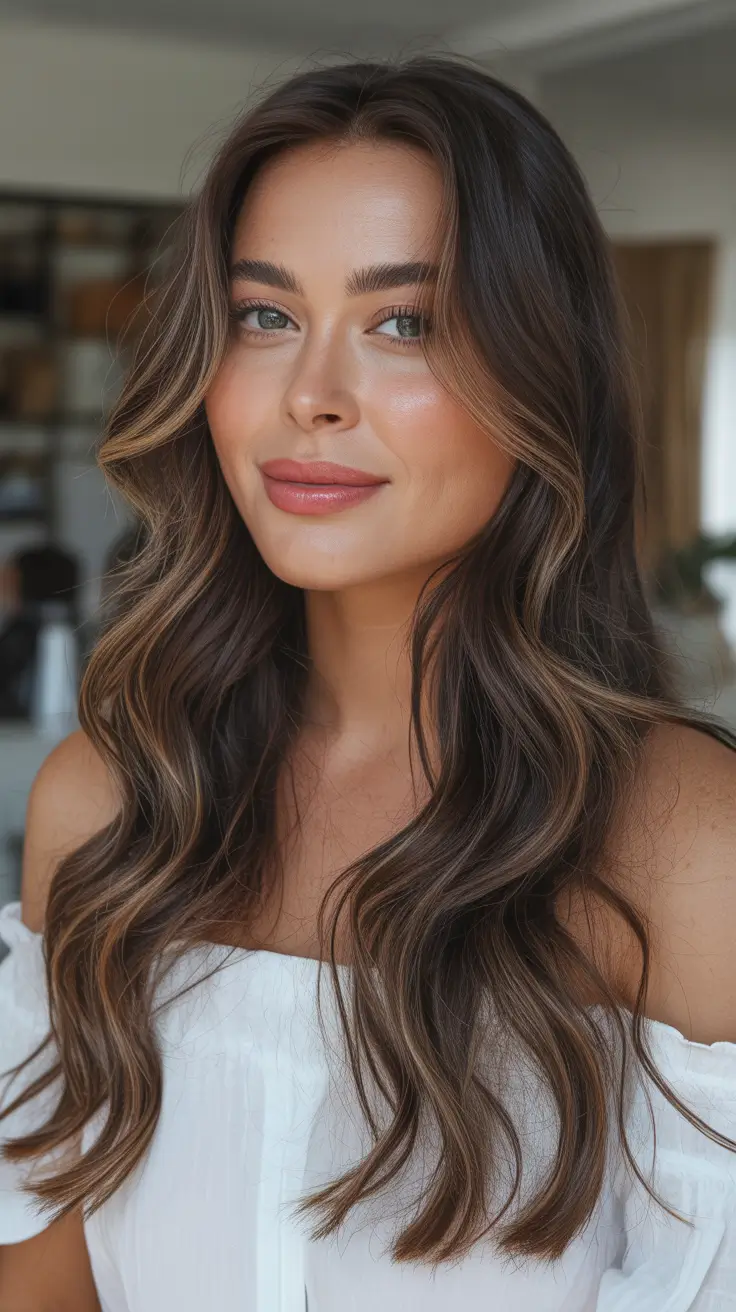 winter hair colors for brunettes Hazelnut Melt Balayage