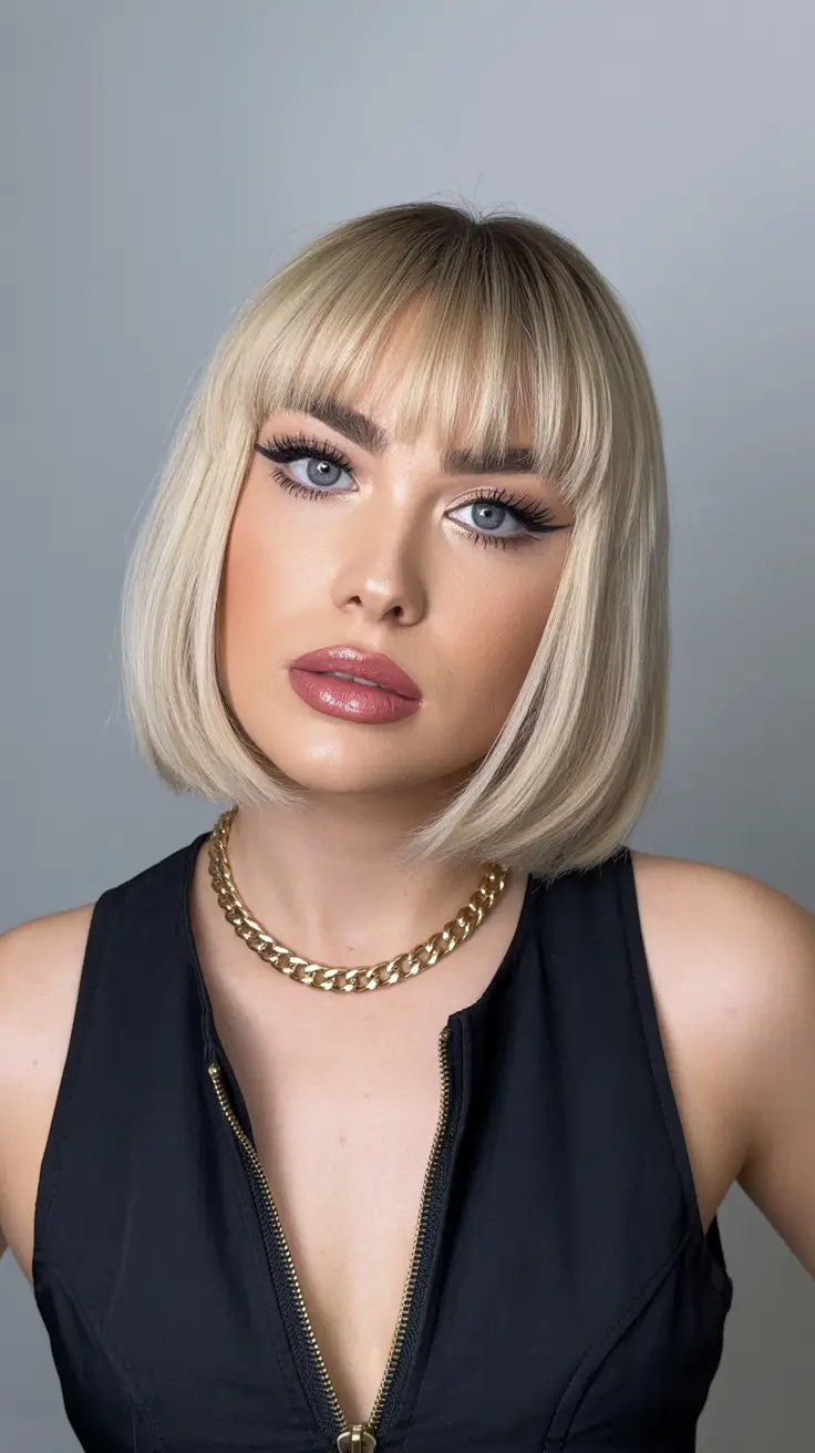 winter hair colors 2025 2026 trends styles Platinum Power Bob with Bangs