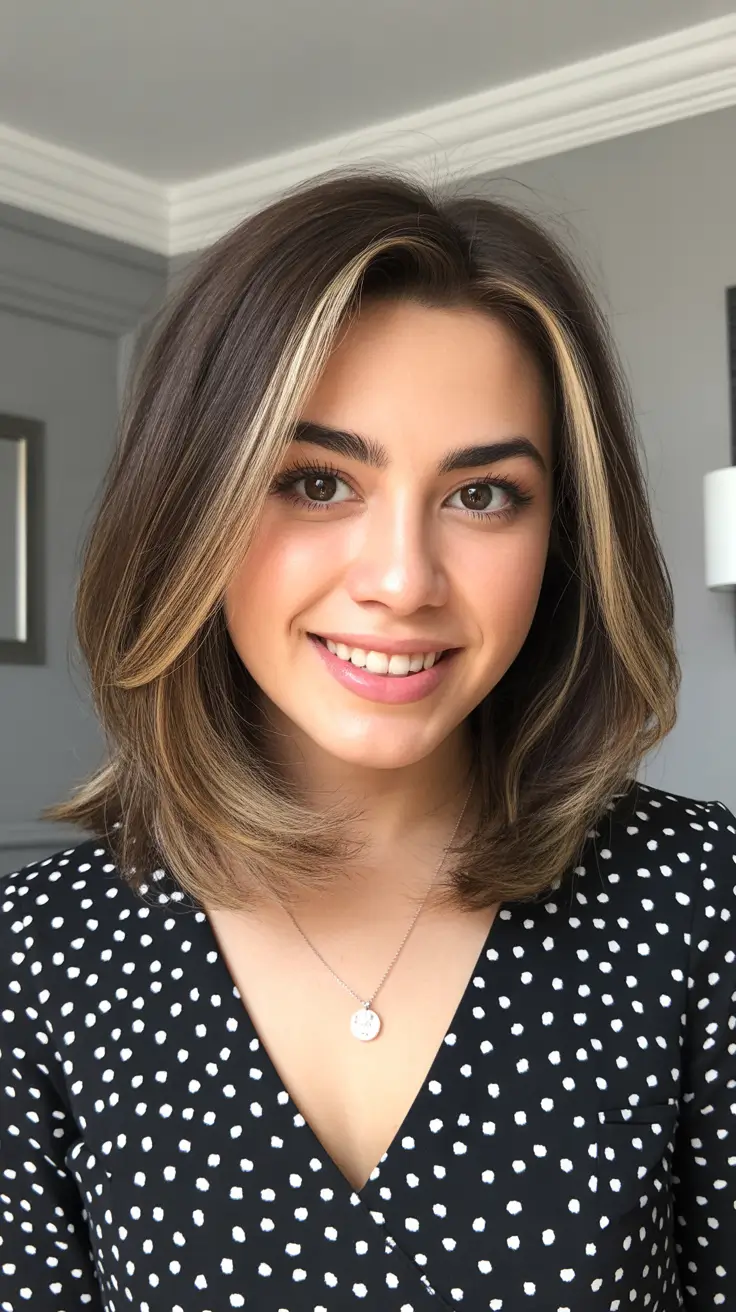 winter haircuts medium round faces Soft Contour Bob with Blonde Face-Framing Highlights