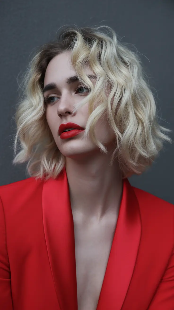 winter haircuts for round faces Wavy Blonde Bob with Retro Texture