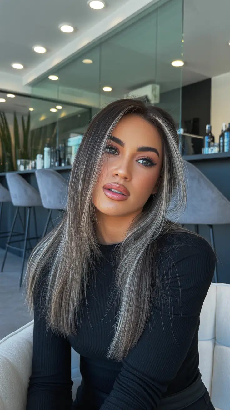 winter haircuts long round faces Frosted Espresso Layers