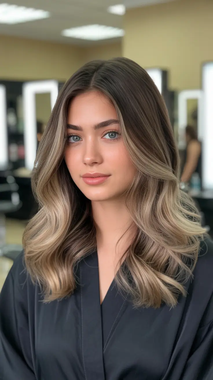 winter haircuts medium round faces Cool-Toned Balayage with Hollywood Layers