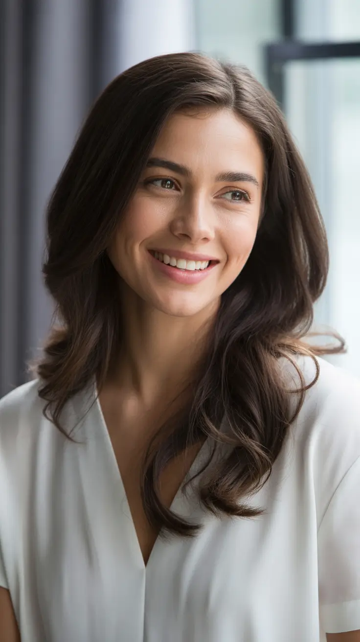 winter haircuts long round faces Loose Winter Waves with Deep Brunette Shine