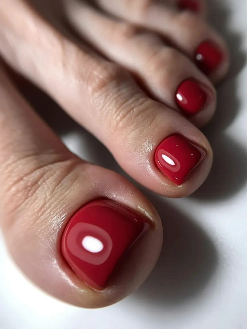 winter nails toes Candy Apple Red