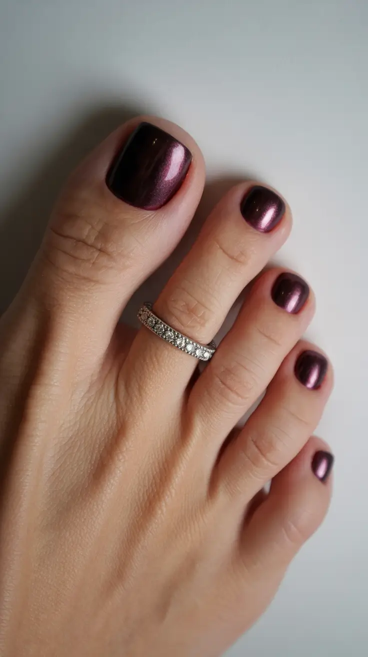 winter nails toes Plum Satin Shine