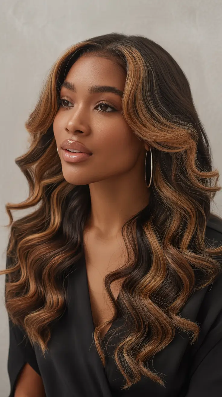 Best hair color for brown skin 2026 Golden Mocha Curls