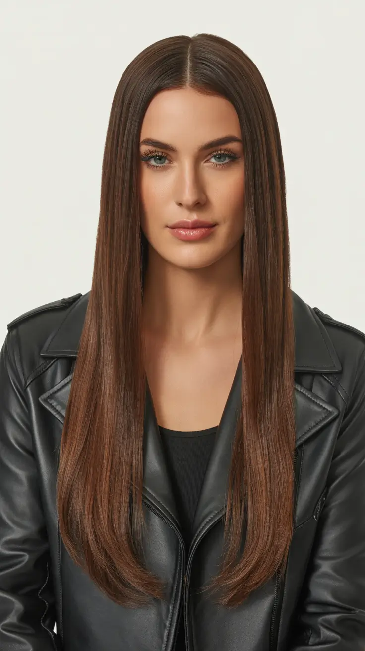 Best hair color for brown skin 2026 Polished Chestnut Straight