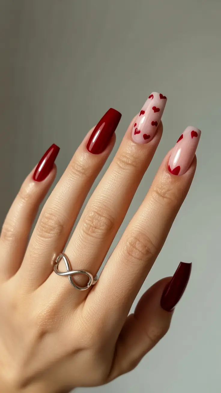 red christmas nails almond Romantic Red Hearts