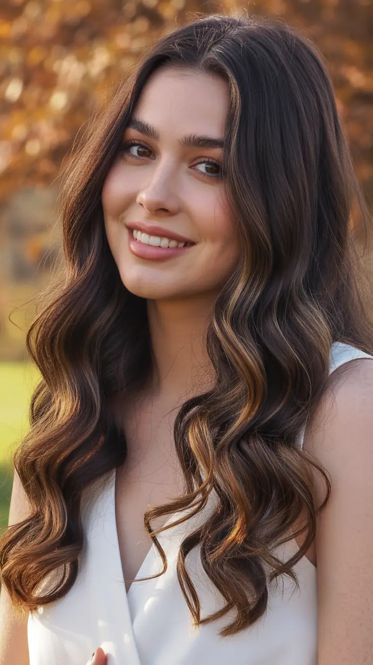 brown hair colors 2026 Golden Caramel Waves