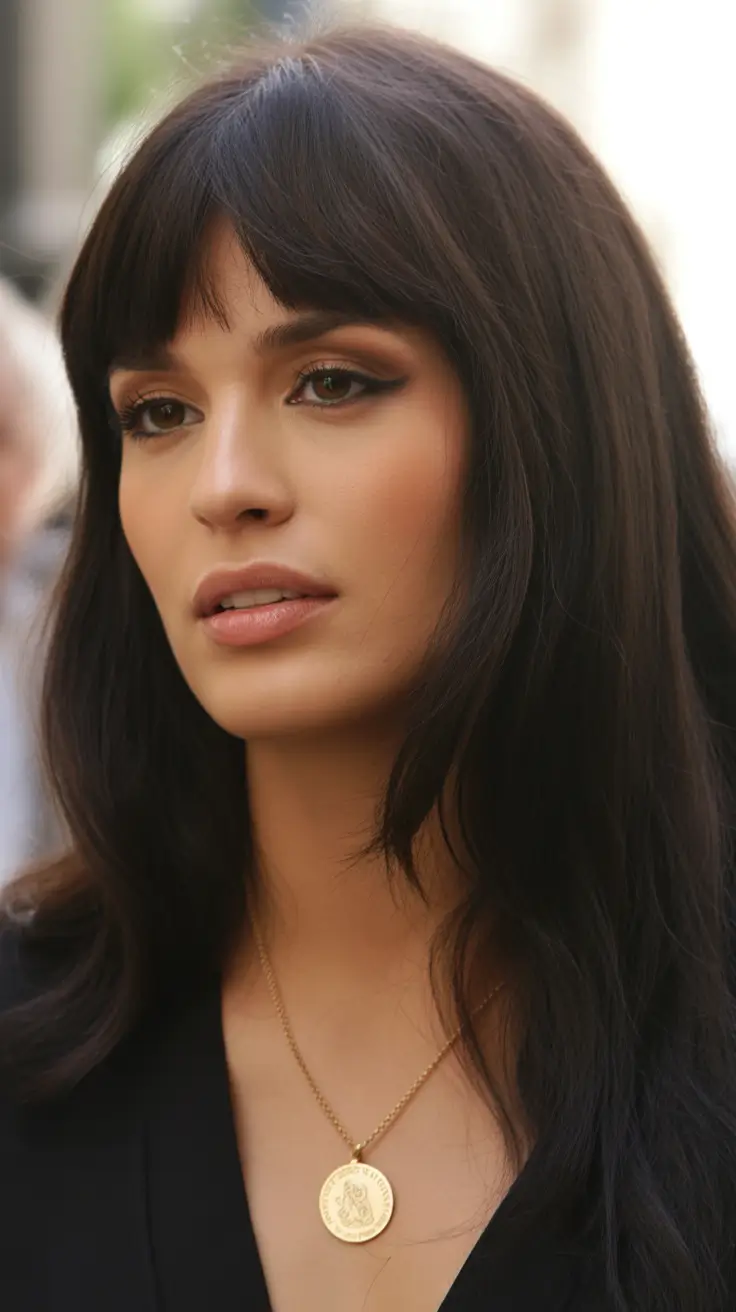 brunette hair color 2026 trends Soft Fringe with Velvet Brunette